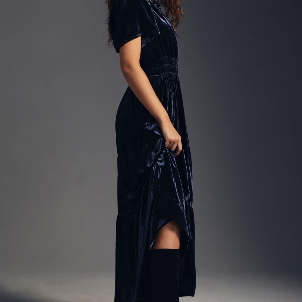 Anthropologie Navy Somerset Velvet Maxi Dress XXS - Picture 2 of 7